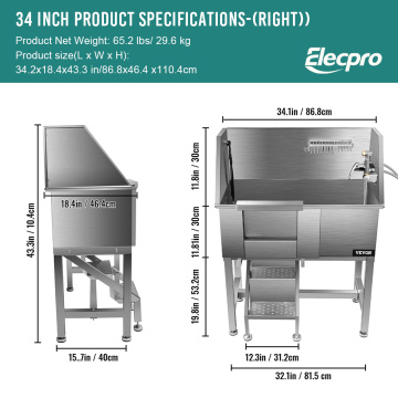 Stainless Steel Dog Wash Tub 34 inch Dog Grooming Tub With Ramp Manufactory