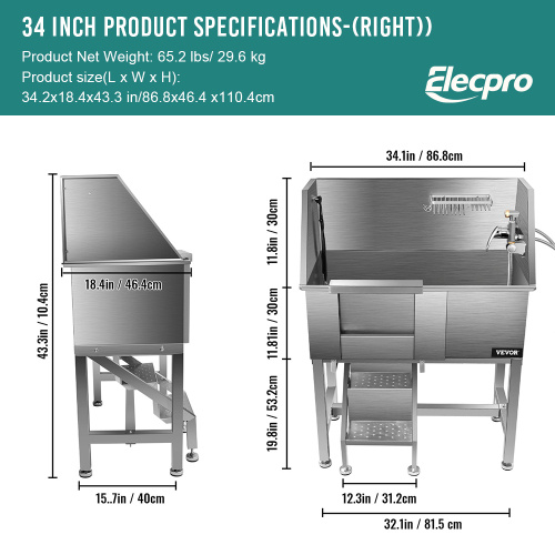 Stainless Steel Dog Wash Tub 34 inch Dog Grooming Tub With Ramp Manufactory