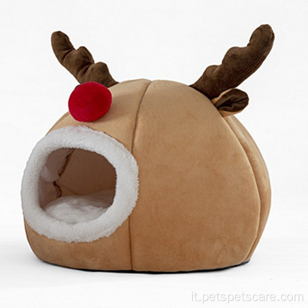 Pet cave di natalizio simpatico a forma di renna da letto gatto