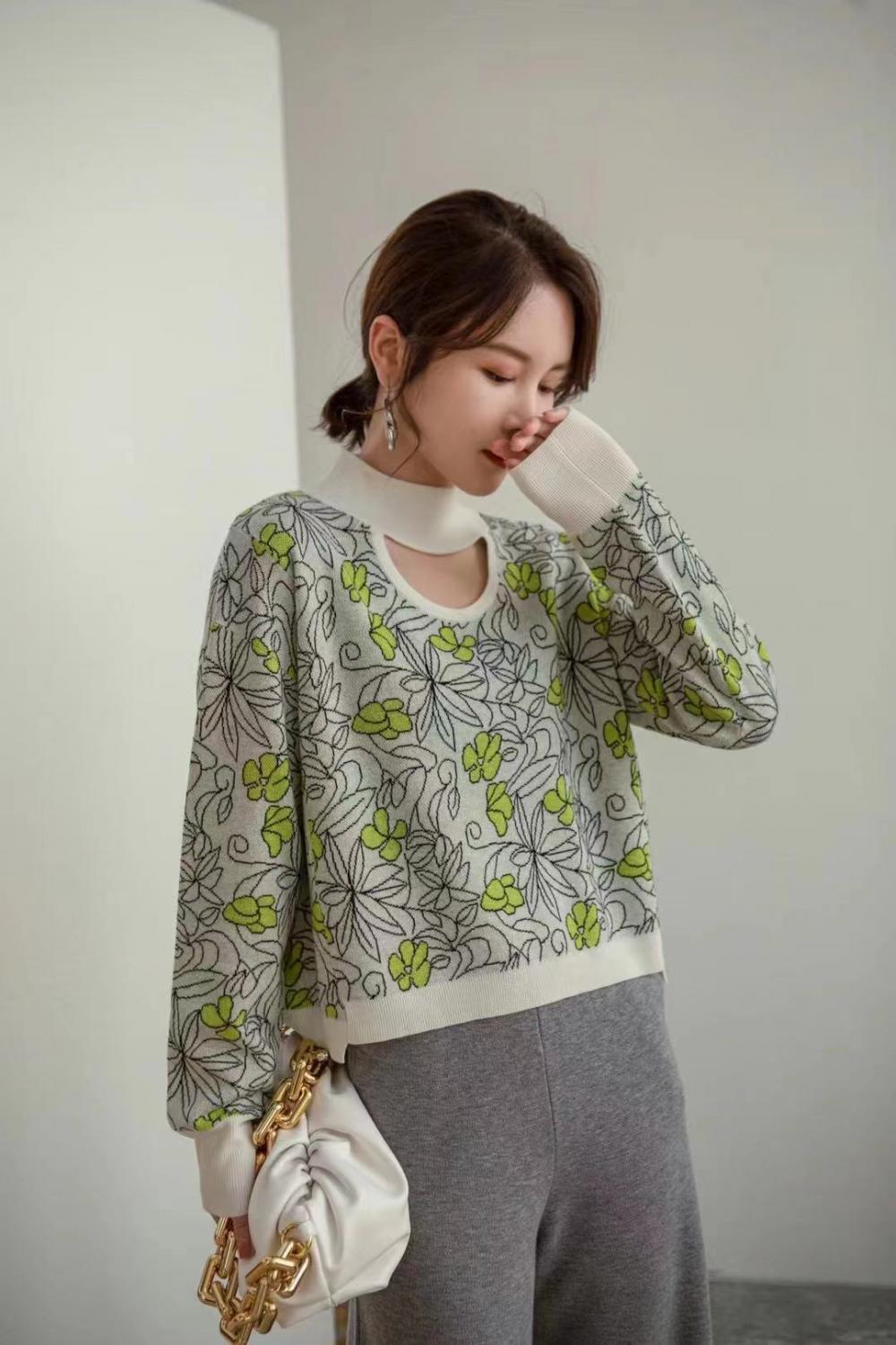 Autumn wool embroidered knit sweater cardigan coat