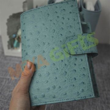 Custom Genuine Leather 6 Ring Binder Planner Organizer - A6 Ostrich Bermuda Green