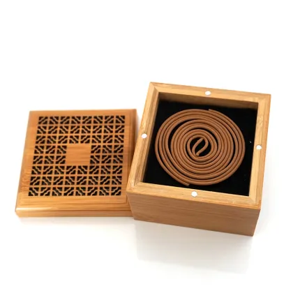 Bamboo Wood Incense Burner with Coil Incense Storage Drawer