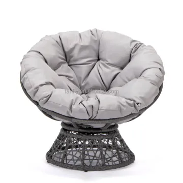 360-Degree Rattan Wicker Papasan Chair with Cushion and Swivel Frame