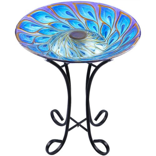 Outdoor Glass Bird Bath Peacock Decor