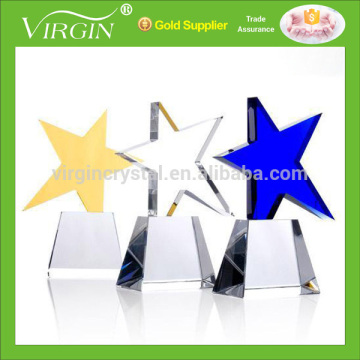 Customized Logo Printed Clear Crystal Star Awards With Crystal Base For Corporate Star Awards