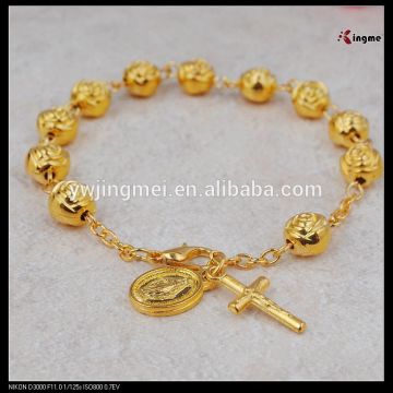 8mm gold plastic rose rosary bracelet