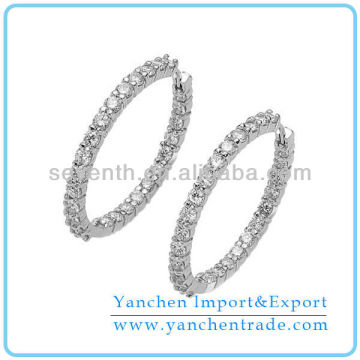 Big Circle Shaped Hoop Earring Micro Pave Set CZ Diamond Rhodium Plated Brass Earrings