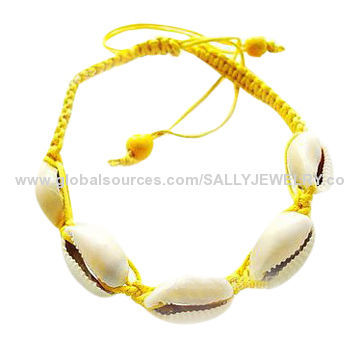 Handmade Beauty Yellow Cord Braided Shell Bracelets, ODM and OEM Orders are Welcome