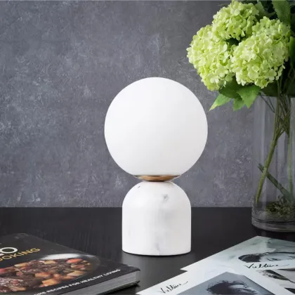 Nordic Lighting Glass Shade Marble Base Modern Table Lamps for Bedroom