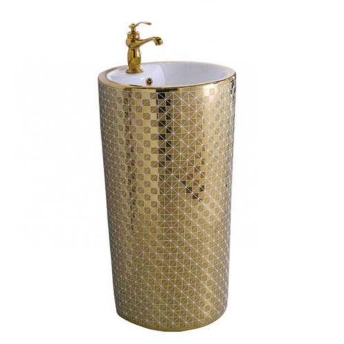 Lavabo de oro de baño de pedestal de moda de lujo único