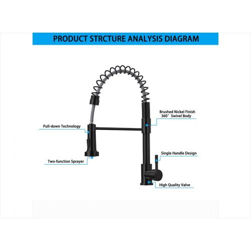 Matte Black Pull Down Sprayer Spring Kitchen Faucet