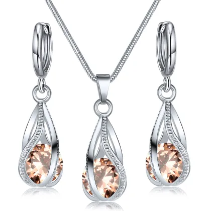 925 Sterling Silver Princess Kate Bridal Wedding Jewelry Sets with Luxury Zirconia Stones Necklace and Earrings