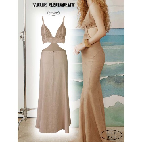 Deep v Split Paha Backless Cami Dresses