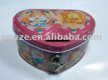 Heart-shape tin saving coin box with lock