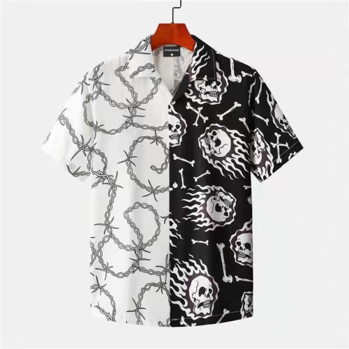 Mode-Schädel-Patchwork-Polyester-Spandex-Hemd für Männer