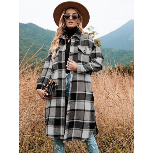 Solid Color Hooded Sweatshirts Women's Lounge Lapel Button Plaid Jacket Supplier