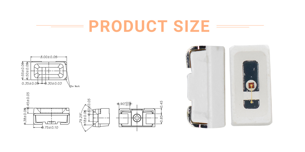 Size of 3015FOC60D3L14 600nm 610nm LED Emitter 3014 Side Emitting LED Amber LED Orange LED