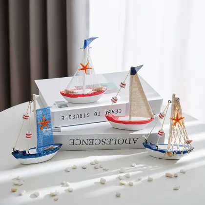 Mediterranean Sailing Boat Model - Wooden Craft for Home Decor & Photo Props