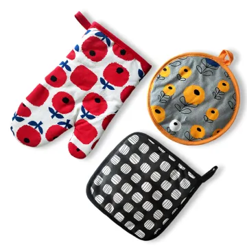 Hot Sale Cotton and Linen Heat-Resistant Oven Gloves and Mat Set