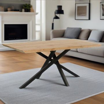 Solid Wooden Round Coffee Table with Iron Leg