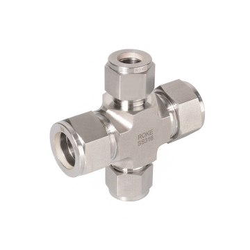 Stainless Steel Double Ferrules 4-Way Reducing Union Cross Tube Fitting OD1/2'' to OD1/4''