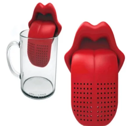 2016 Latest Fashion Loose leaf Tea infuser Red Tongue Silicone Tea Strainer