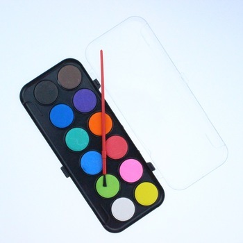 Watercolor Paint Set 12 Colors Plastic Box with Brush for School Kids