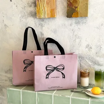 Customized Stylish Biodegradable Pink Non-Woven Tote Bag