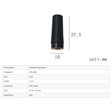 433MHz Small Rubber IoT Omni-directional Thumb Antenna SMA Male 2dBi