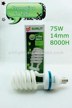 promotion 75W E27 14mm Half spiral Lamp CE RoHs