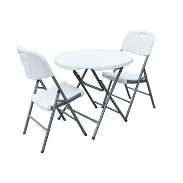 Portable Outdoor Bar Table - 80cm Round White Plastic Height Folding