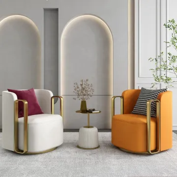Modern Gold Stainless Steel Leather Art Living Room Sofa Leisure Chair