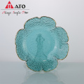 Custom petal shaped green glass charger plates wedding