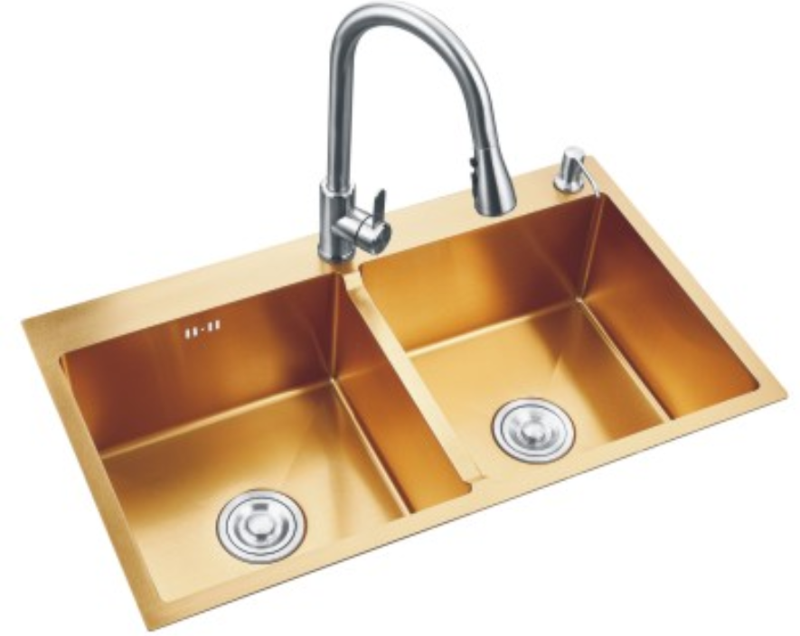 Wastafel Dapur Mangkuk Ganda Emas Buatan Tangan
