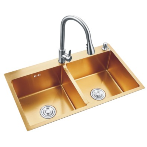 Wastafel Dapur Mangkuk Ganda Emas Buatan Tangan