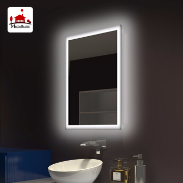 Gümüş dikdörtgen LED arkadan aydınlatmalı duvar montaj banyo aynası 80x60cm