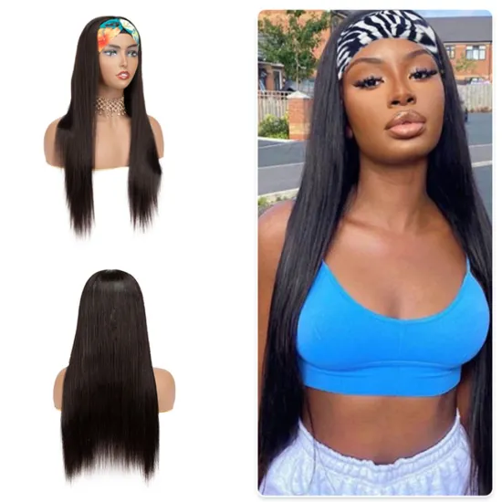 Headband Wig Human Hair Headband Wig With Bangs Synthetic Headband Wigs
