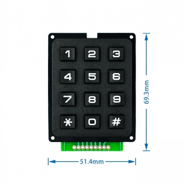 3x4 Keypad Matrix 12 Key Keyboard - MULTICOMP MCAK304NBWB