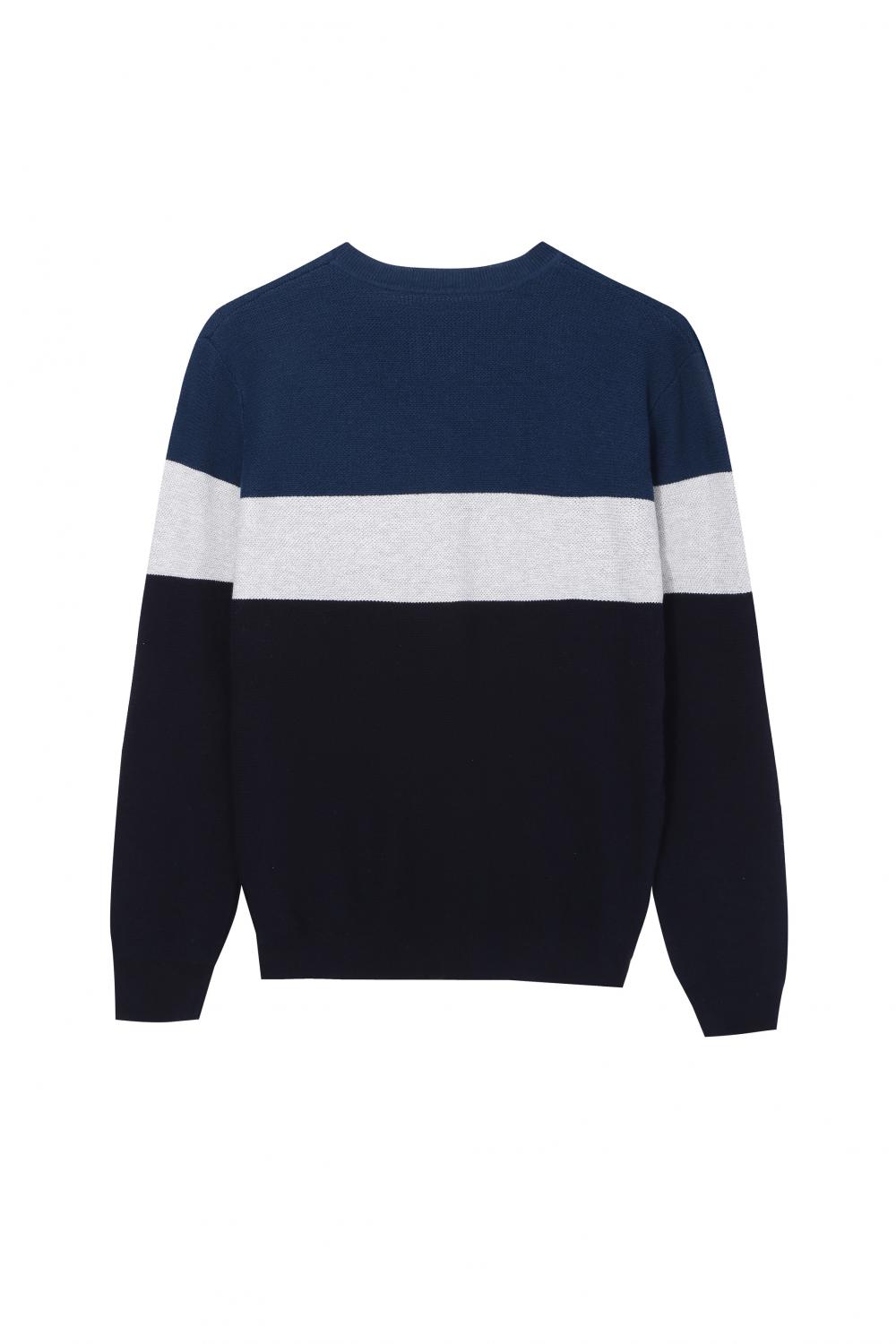 Men's Knitted Colour Block Design Crew-Neck Pullover