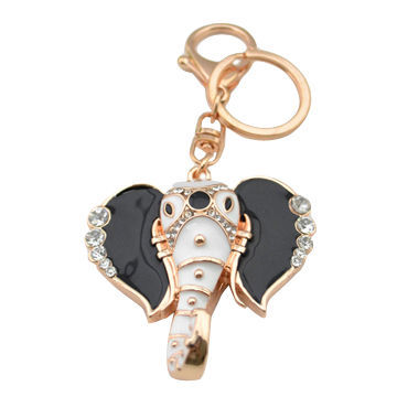 Elephant-shaped black enamel and rhinestone wholesale keychain, OEM/ODM/small orders are accepted