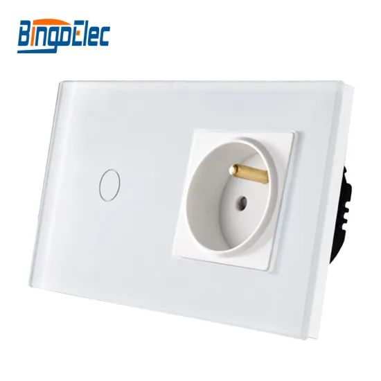 Bingoelec EU Standard Hot Sale 1G 1W Touch Light Switch With 16A French Wall Socket White Crystal Glass Panel 86*157mm 110-250V