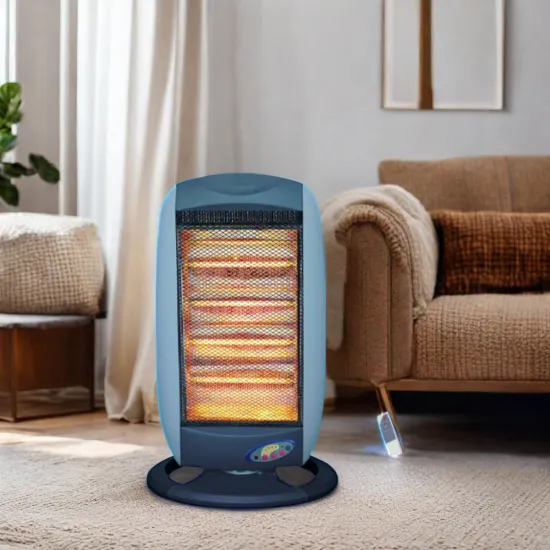 Portable Desktop Halogen Heater with Remote Control and Tip-Over Protection for Living Room and Bedroom