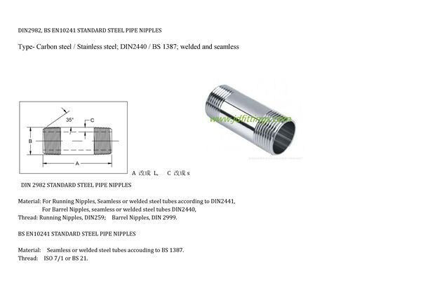 DIN2982 BS10241 SS piep nipple standard 1