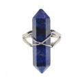 New Fashion Natural Stone Hexagonal Prism Beads Wrapped Silver Wire Chakra Charms Crystal Rings