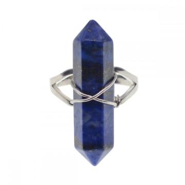 New Fashion Natural Stone Hexagonal Prism Beads Wrapped Silver Wire Chakra Charms Crystal Rings