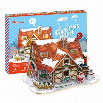3D Paper Craft Christmas House with LED Light, Eco-friendly