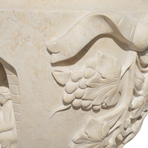 Antique Carved Stone Urn Pair Ornate Relief Garden