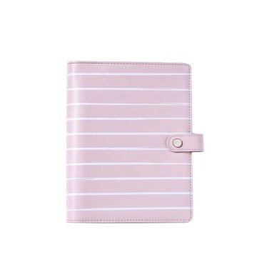 Pink and White Striped A5 PU Leather Notebook Binder Planner Organizer
