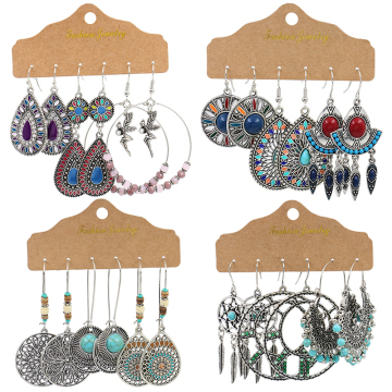 Set di gioielli da donna e femminile di Boho vintage: 3 coppie di carte antichissima ascenso