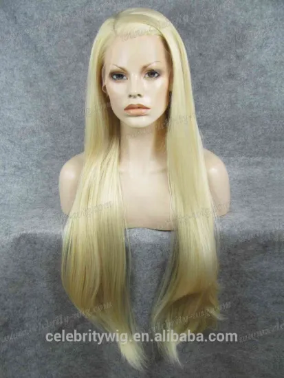Wholesale silky straight hair platium blonde lace front wig synthetic wig